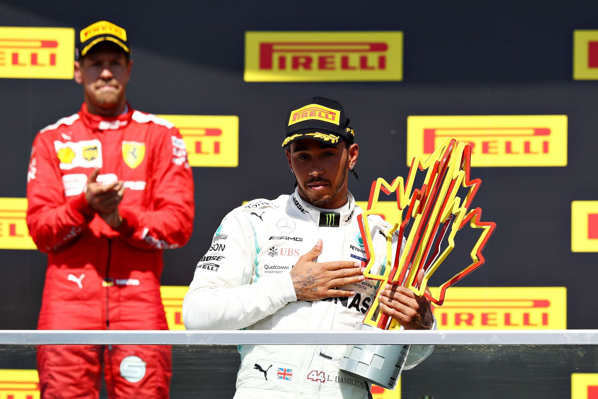 Lewis Hamilton celebrating his race win at the 2019 Canadian GP (Photo by Mark Thompson/Getty Images)