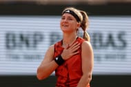 Karolina Muchova after beating Aryna Sabalenkan at the 2023 French Open.