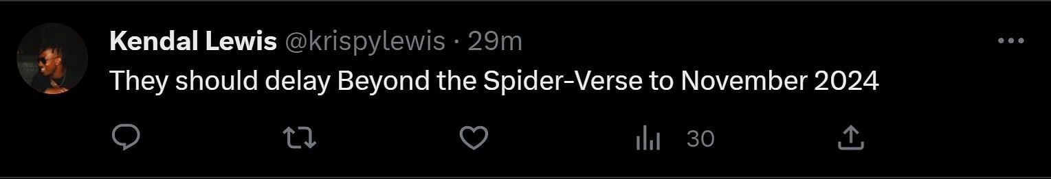 A tweet reply to DF&#039;s post about Across the Spider-Verse sequel (Image via Twitter)