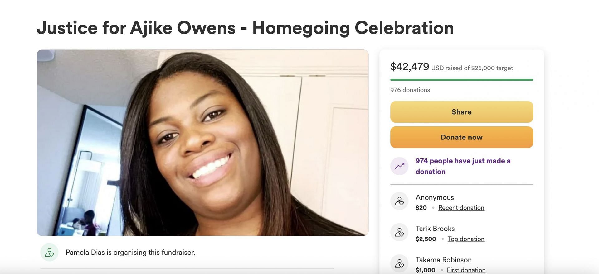 Hundreds of people donated for Owen as the Florida resident lost her life after getting shot by neighbour. (Image via GoFundMe)