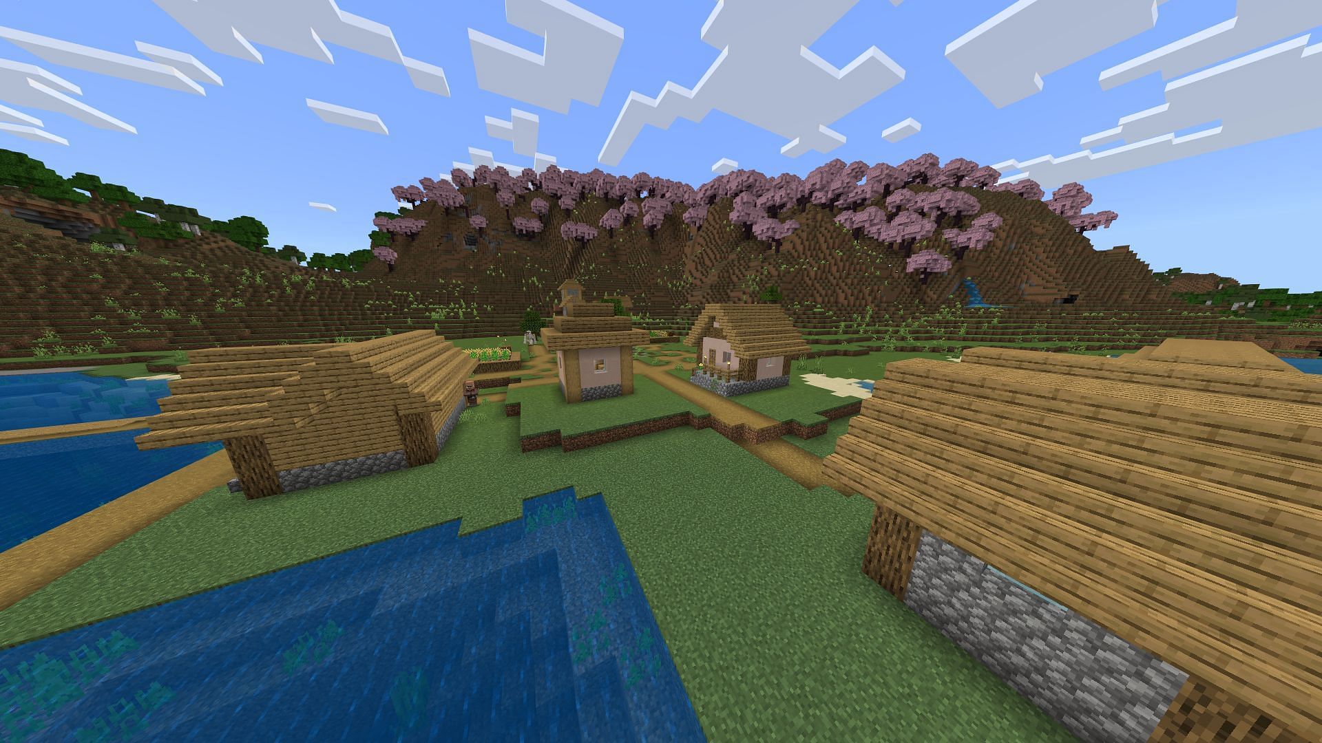 Cherry groves are just a short walk away in this Minecraft seed (Image via Mojang)