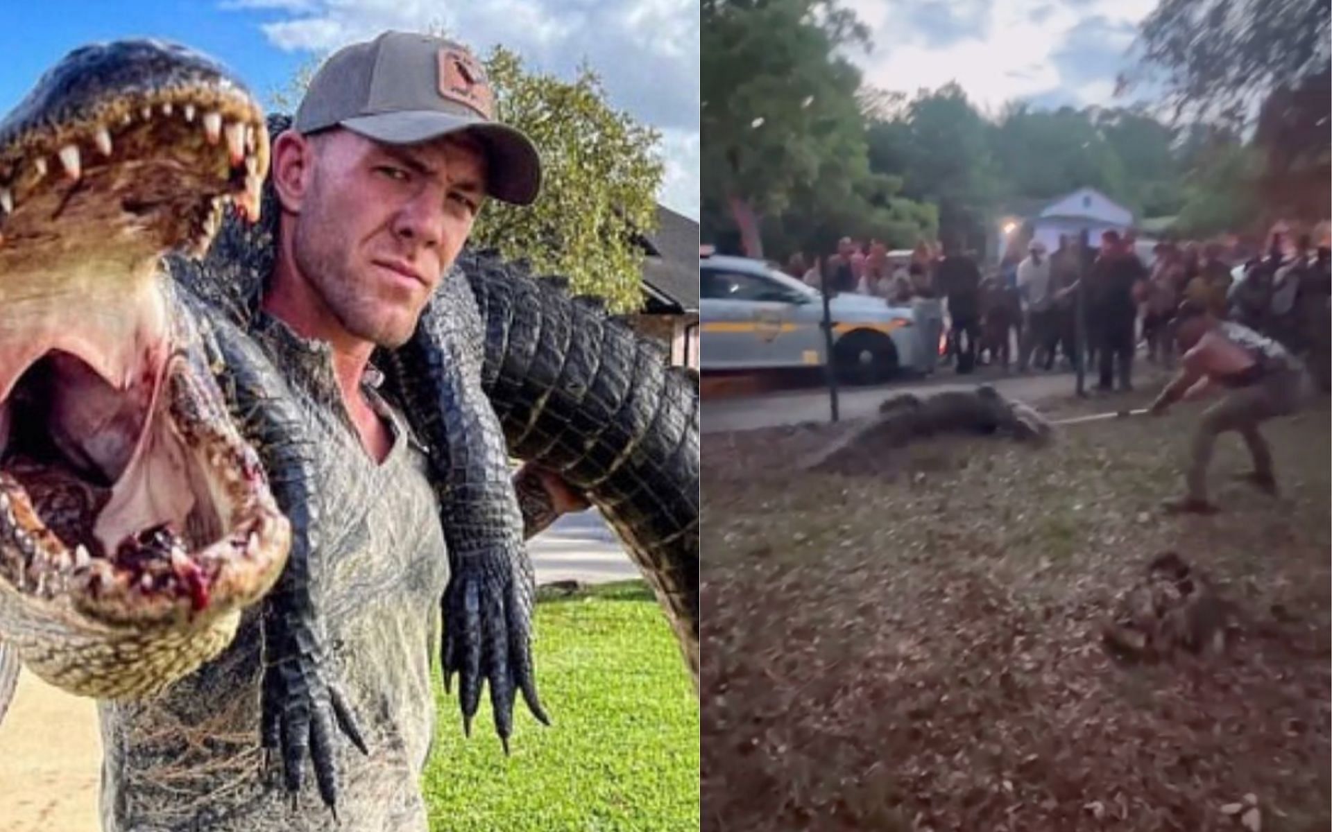 Mike Dragich [Left] Dragich wrangling an alligator [Right] [Images courtesy: @bluecollar_brawler (Instagram)]