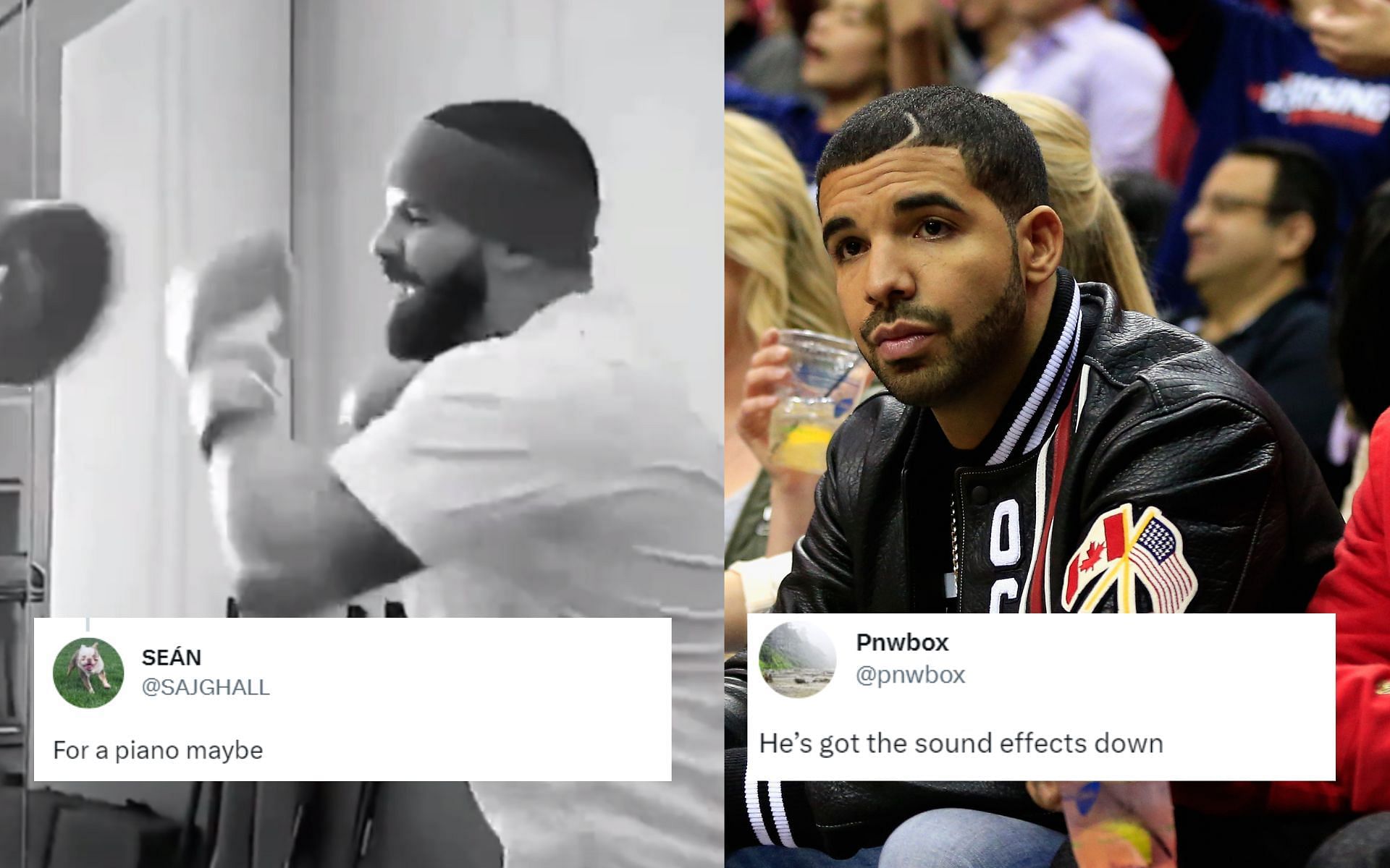 Drake undergoing boxing training (Left); Drake (Right) [*Image courtesy: left image from @ESPNRingside Twitter via @champagnepapi Instagram; right image via Getty Images]