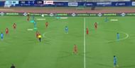 Jhingan playing a line-breaking pass to Sahal (Image Credits: Hotstar)