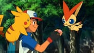 Ash befriending the mythical Victini in the anime (Image via The Pokemon Company)