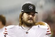Colton McKivitz #68 of the San Francisco 49ers looks on during the third quarter against the Seattle Seahawks