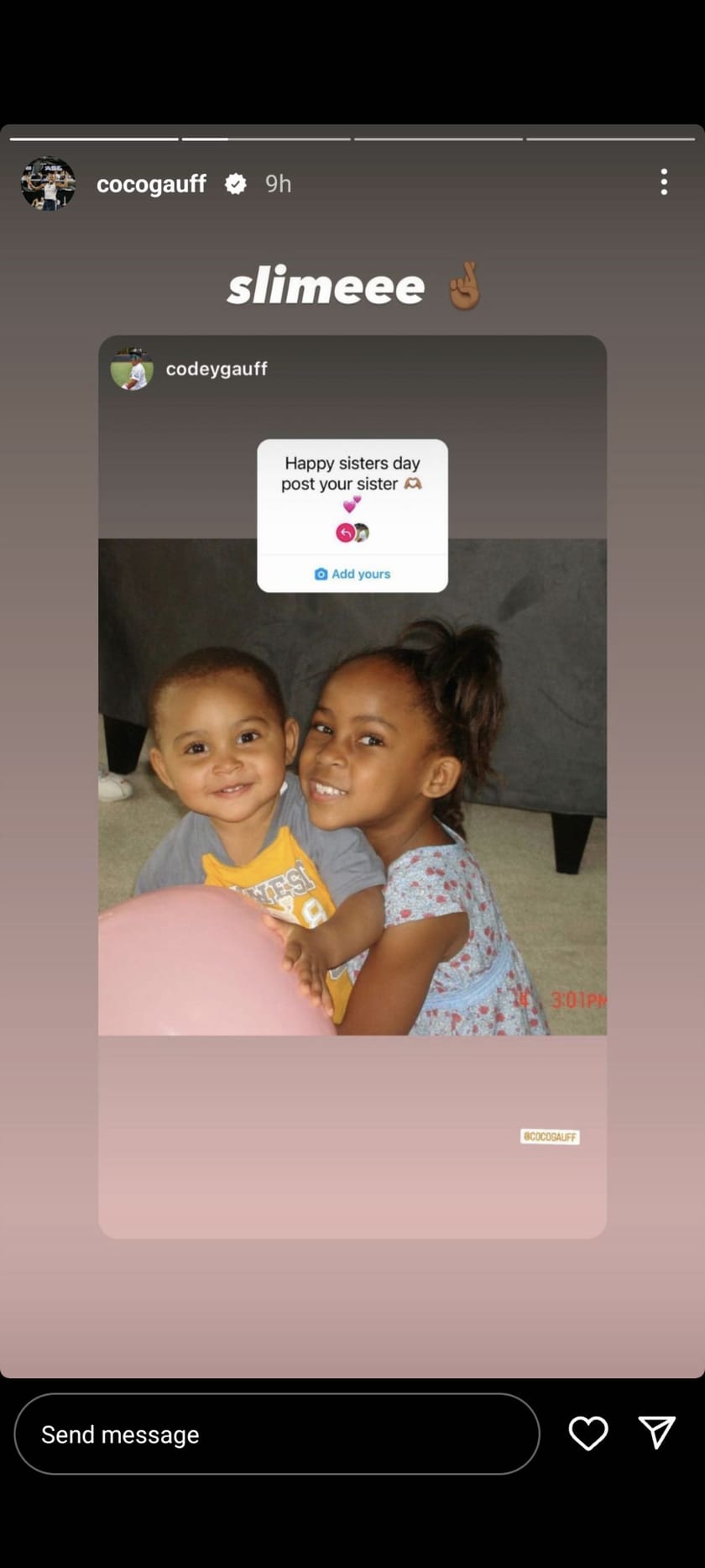 Coco Gauff delighted by her brother Codey sharing photo of themselves