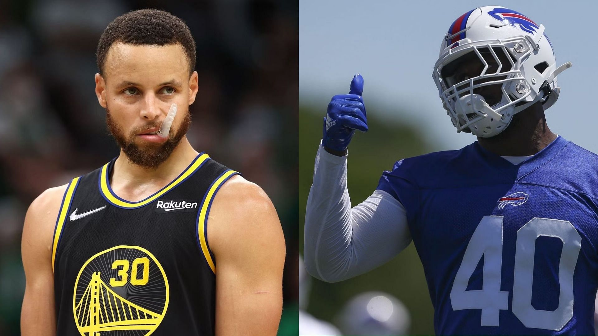 Steph Curry of the Golden State Warriors and Von Miller of the Buffalo Bills.