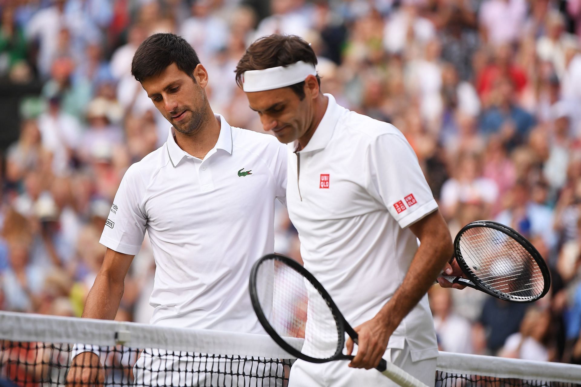 Roger Federer and Novak Djokovic at the 2019 Wimbledon