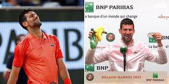 WATCH: Novak Djokovic all smiles as Serbian journalists offer bananas, dates, water and a magnet for recovery ahead of French Open 4R clash