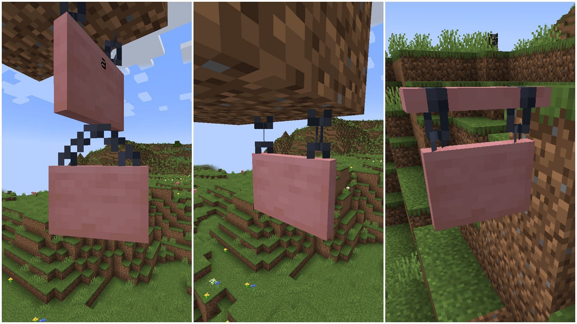 Hanging signs can be placed in several ways on various block facets in Minecraft 1.20 update (Image via Mojang)