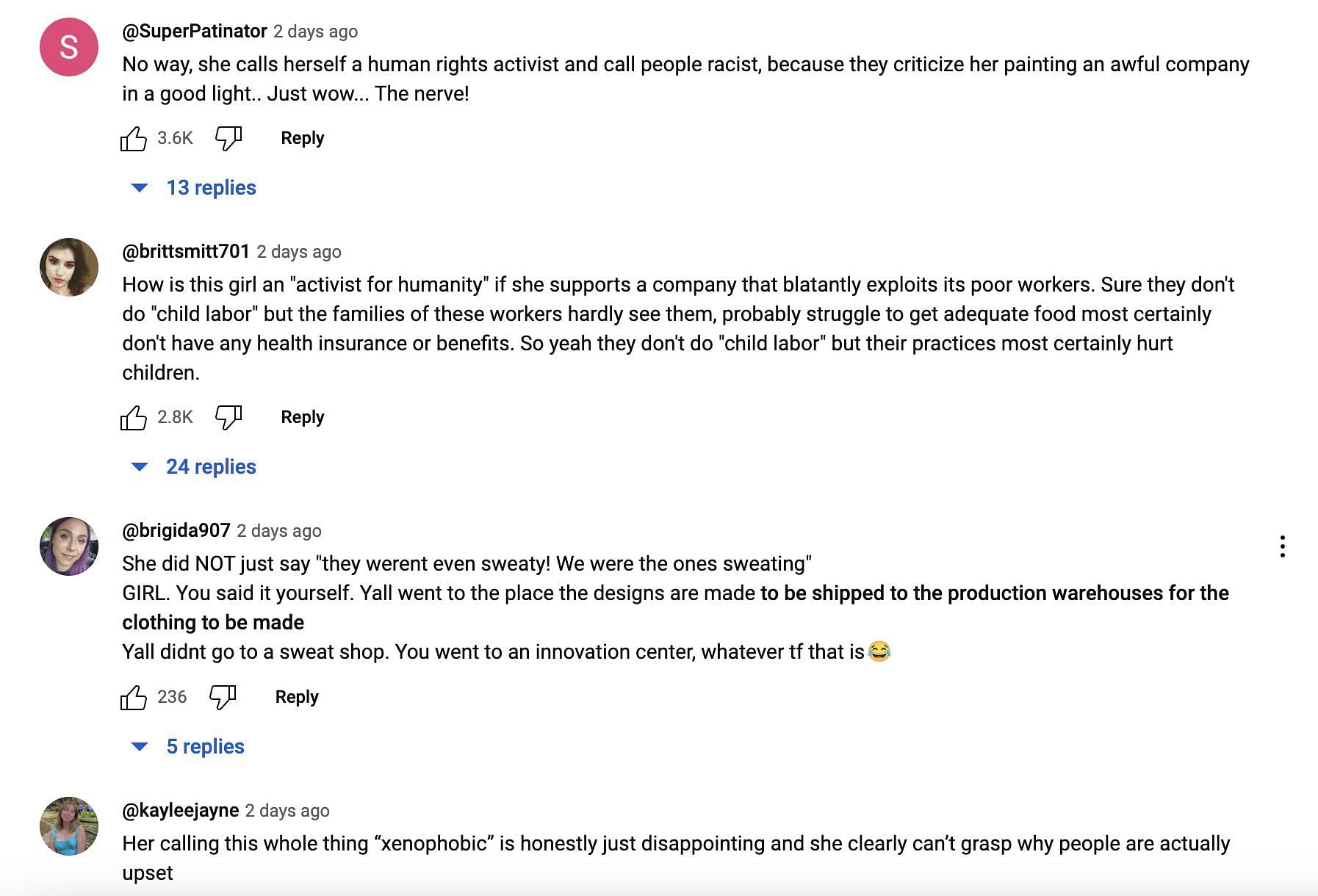 Social media users bashed the fast fashion brand for taking influencers on a paid trip to their factory to talk about their working conditions. (Image via YouTube)