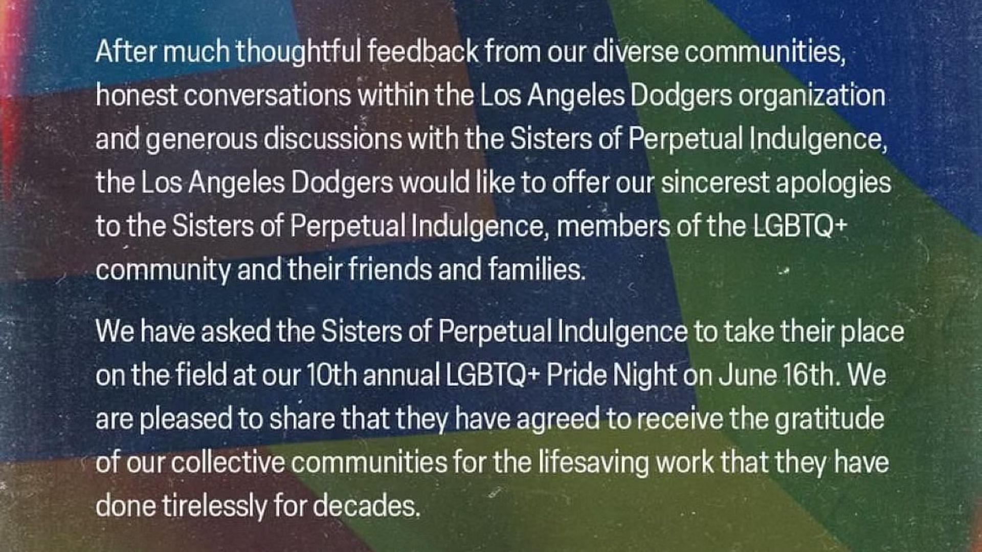 Dodger&#039;s statement about reinviting the Sisters of Perpetual Indulgence