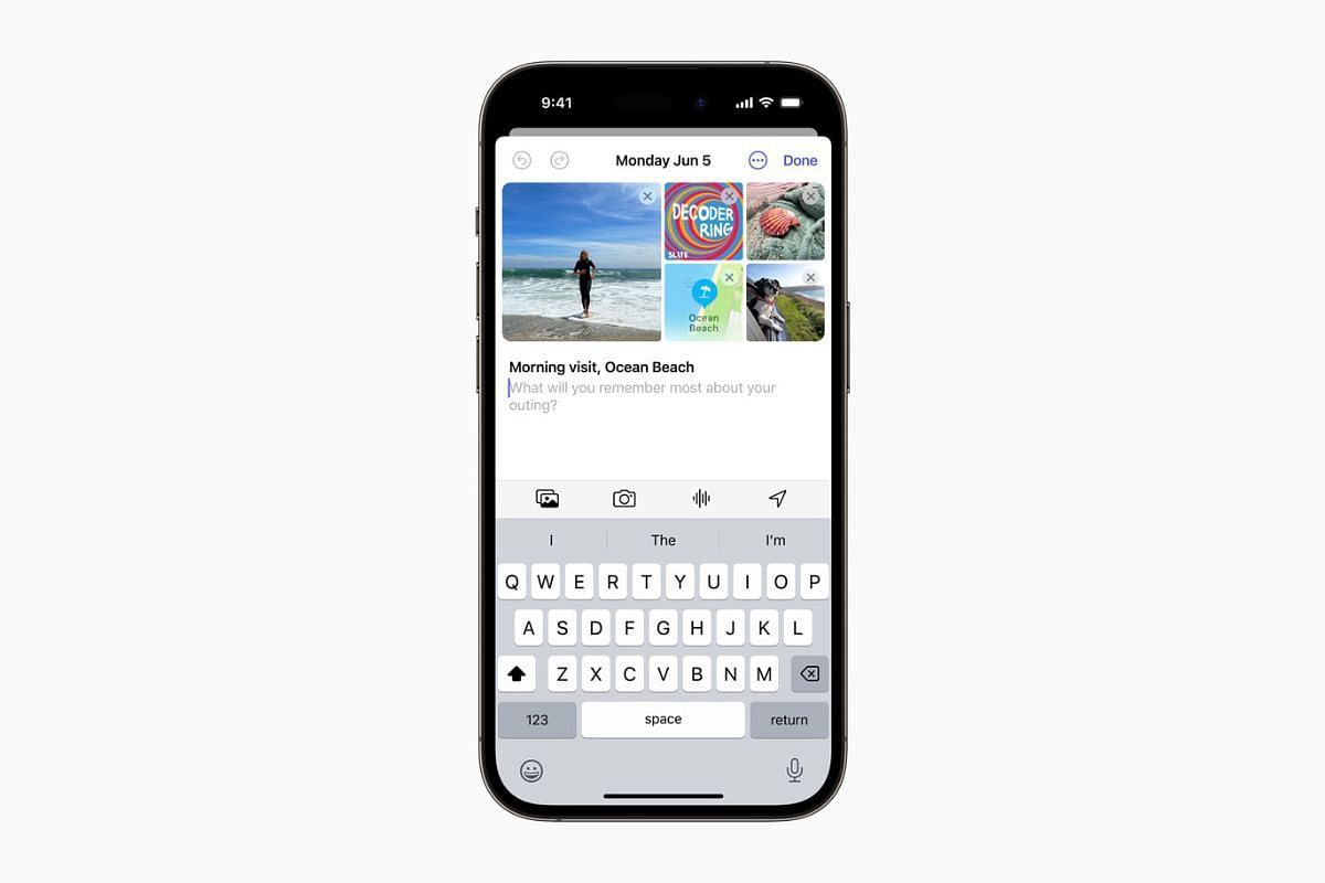 Journal in iOS 17 offers personalized recommendations for journal entries (Image via Apple)