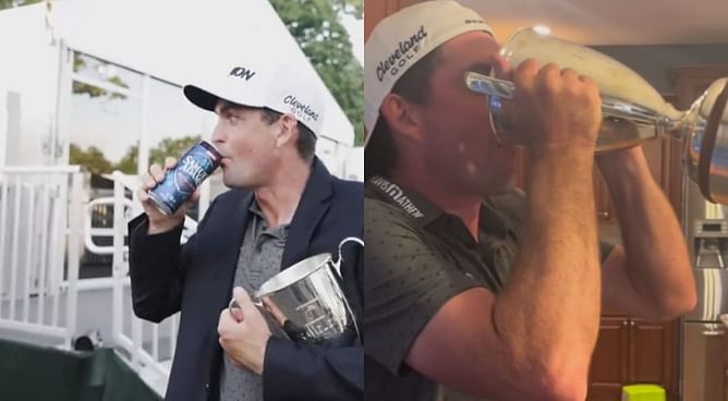 “Can I take this for tonight” – Keegan Bradley requests to take home the Travelers Championship 2023 trophy; drinks out of it to celebrate