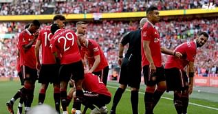 Manchester United star hit in the face by what looks like a lighter during goal celebrations in front of Man City fans at Wembley
