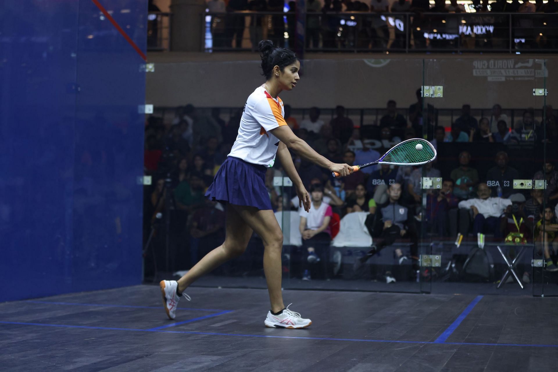 Joshna Chinappa in action during the Squash World Cup 2023 (PC: MEDIA TEAM)