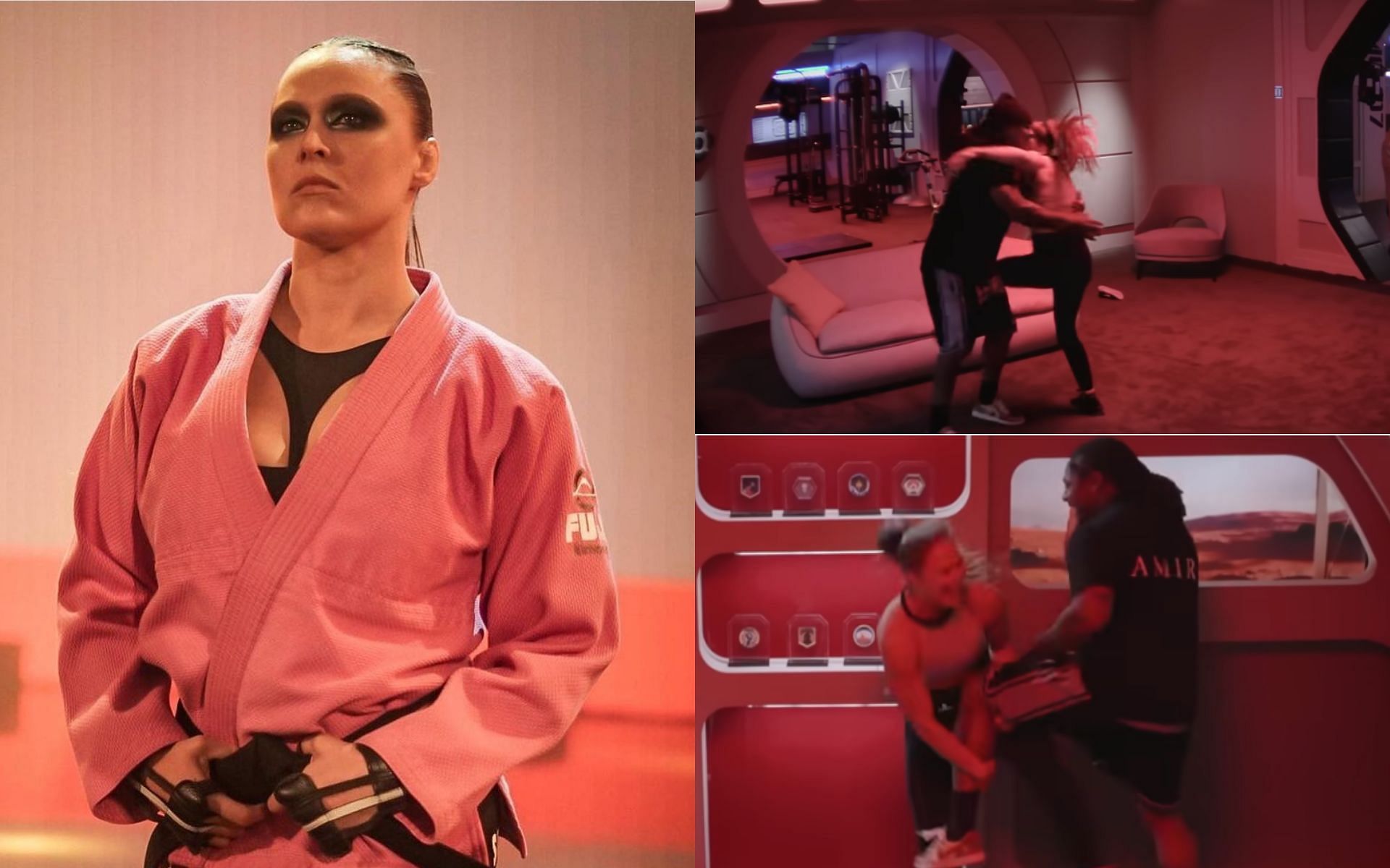 Ronda Rousey wrestling Marshawn Lynch on Stars on Mars [Image courtesy: @rondarousey on Instagram, @FOX on YouTube]