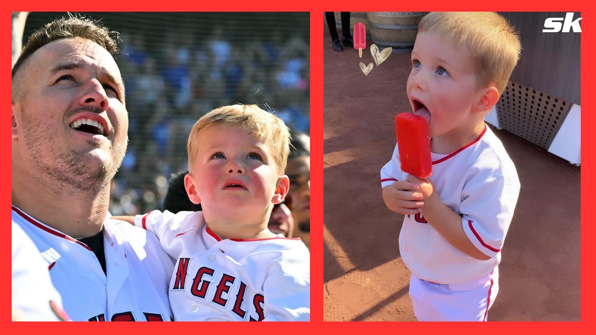 Mike Trout plays in snow with his son