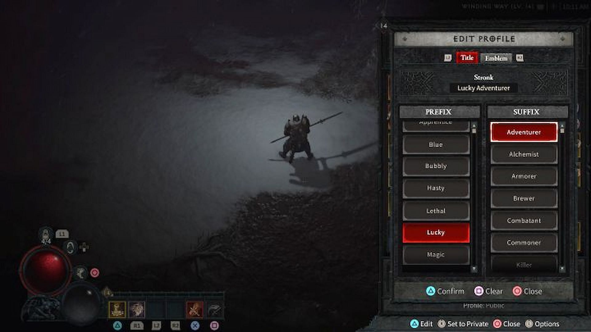 You can choose from a combination of prefixes and suffixes to select a Title in Diablo 4 (Image via Blizzard)