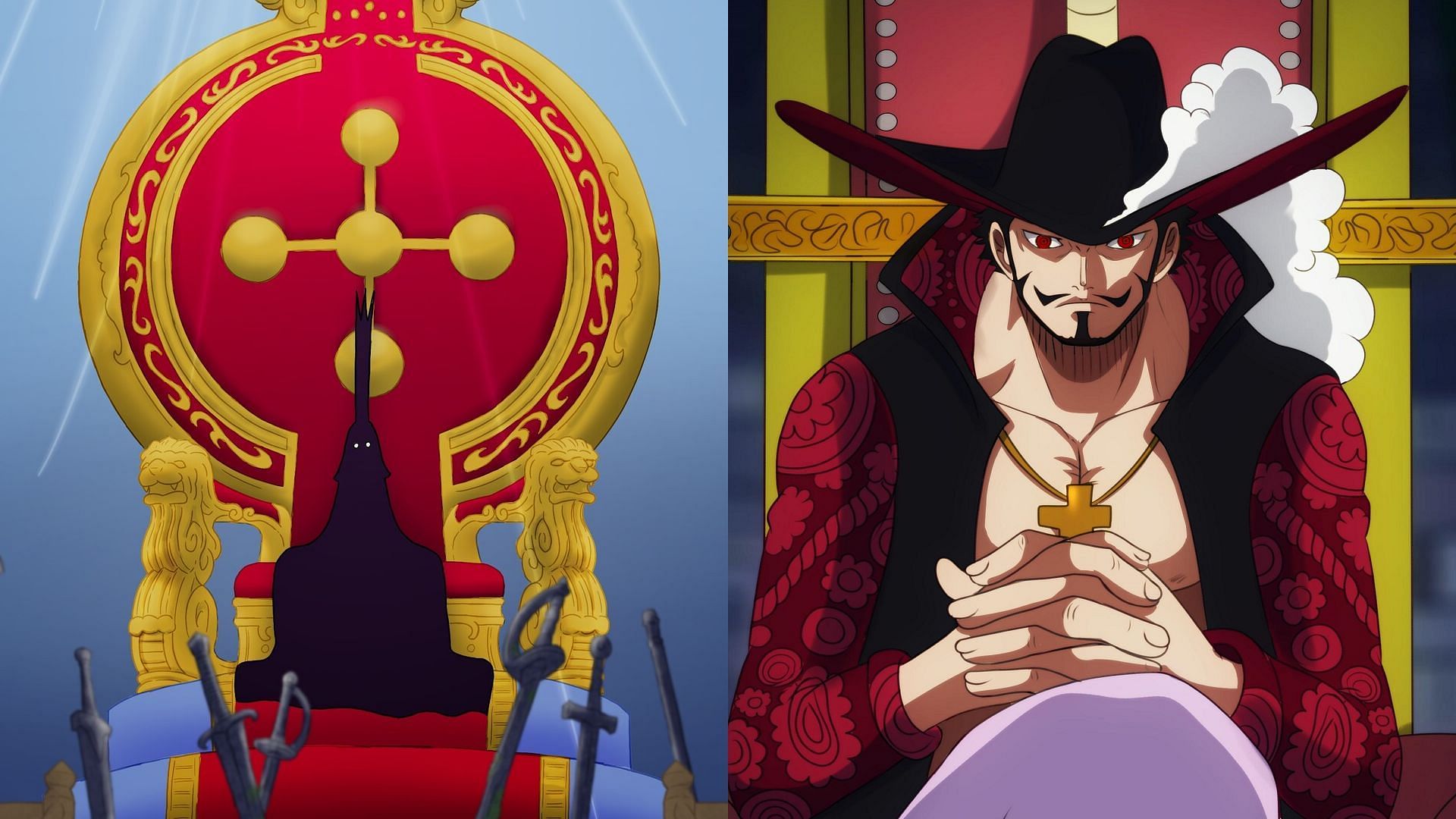 The mysterious ringed eyes may be hinting at a shocking connection between Imu-sama and Mihawk (Image via Toei Animation, One Piece)