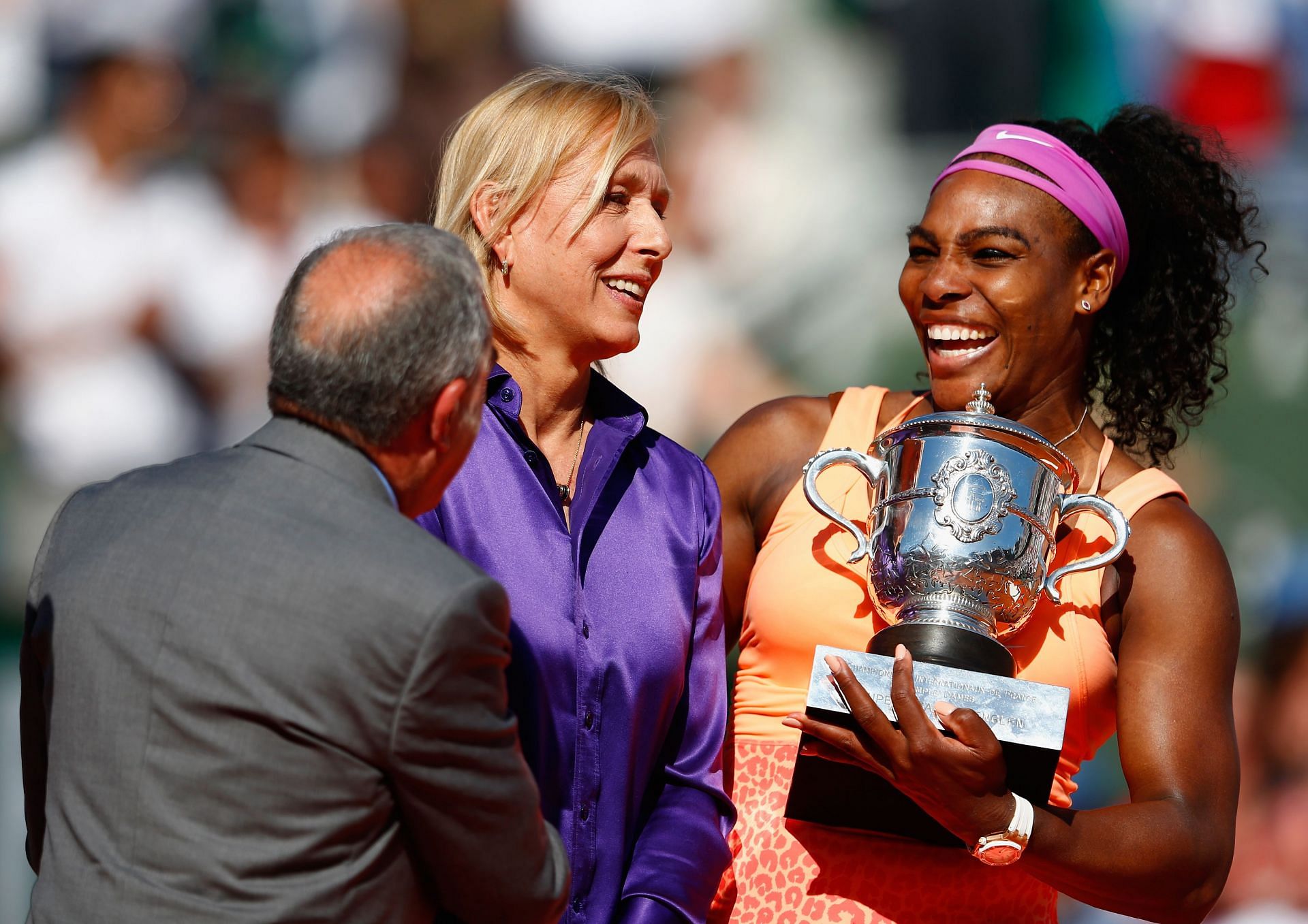 Serena Williams (R) at the 2015 French Open