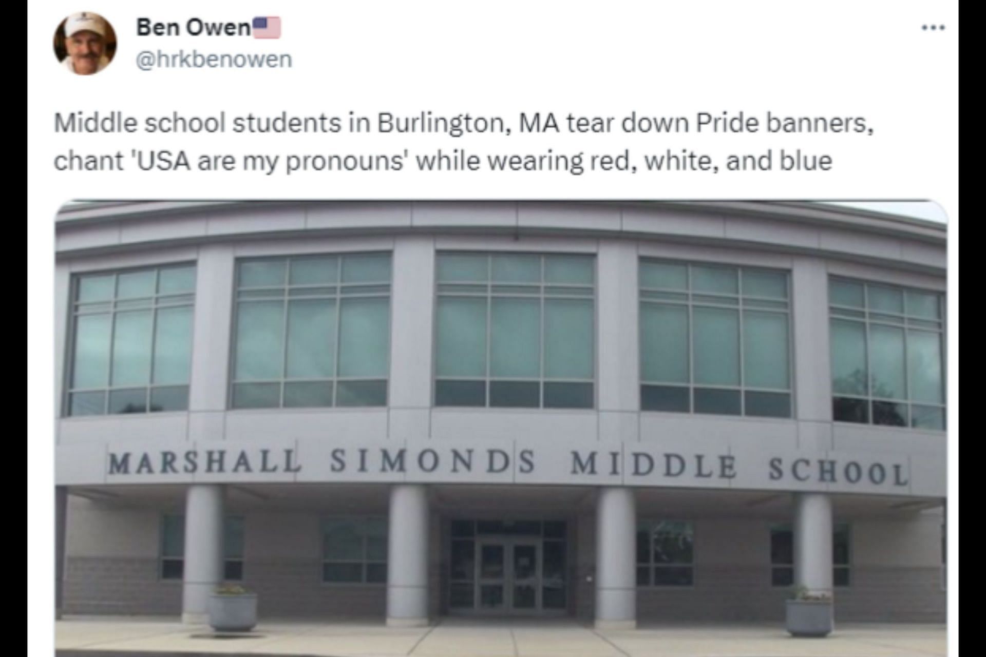 Marshall Simonds Middle School students destroy Pride decorations at school. (Image via Twitter/@hrkbenowen)