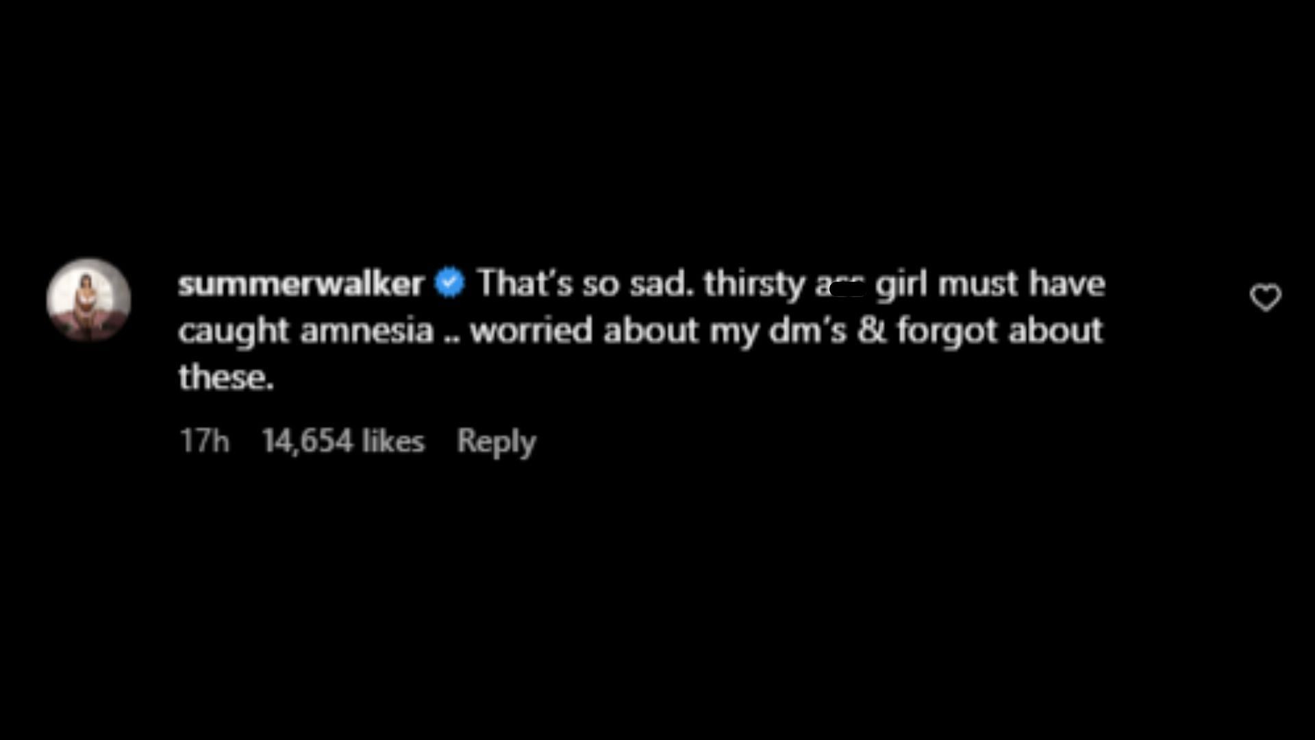 Screenshot of Summer Walker&#039;s comment on Lil Meech&#039;s post slamming Jess Hilarious.(Photo via @lilmeechbmf/Instagram)