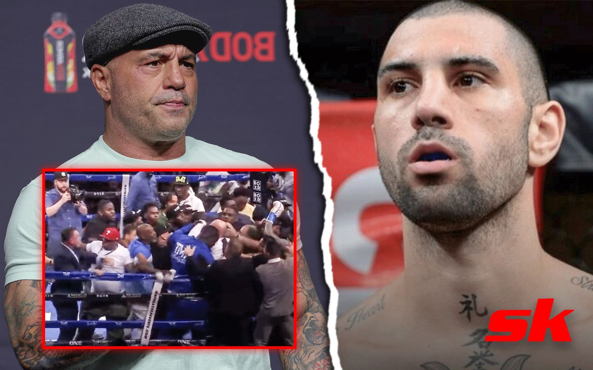 Joe Rogan (left) and John Gotti III (right) [Image credits: Getty Images, @IFLTV and @BleacherReport on Twitter]