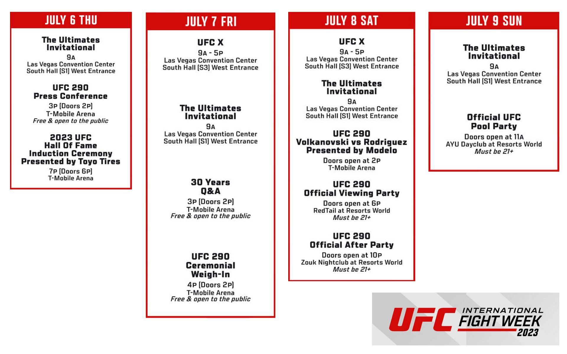 International Fight Week 2023 Schedule [Image courtesy: www.ufc.com]