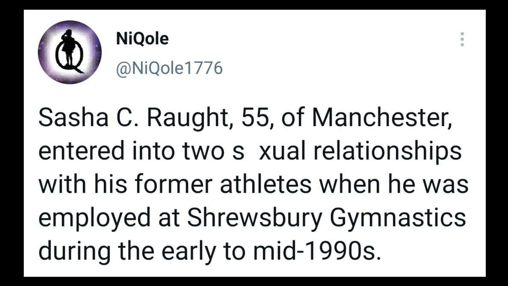 Raught allegedly assaulted three teenagers while training them, (Image via NiQole/Twitter)