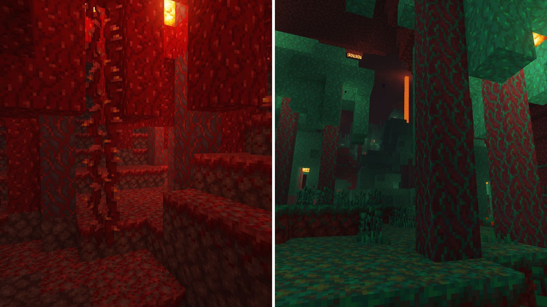 Trees in Nether - Crimson Forest and Warped Forest (Image via Mojang)