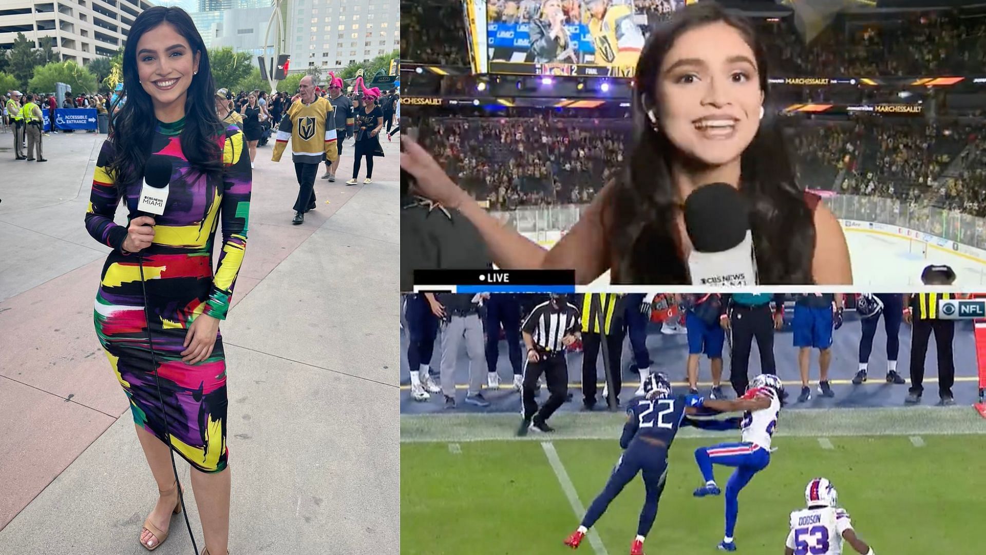 Samantha Rivera stiff-arms unruly hockey fan on live TV during the Stanley  Cup Finals in Las Vegas. During the brief altercation, she reminded the  audience That's the kind of fan you don't