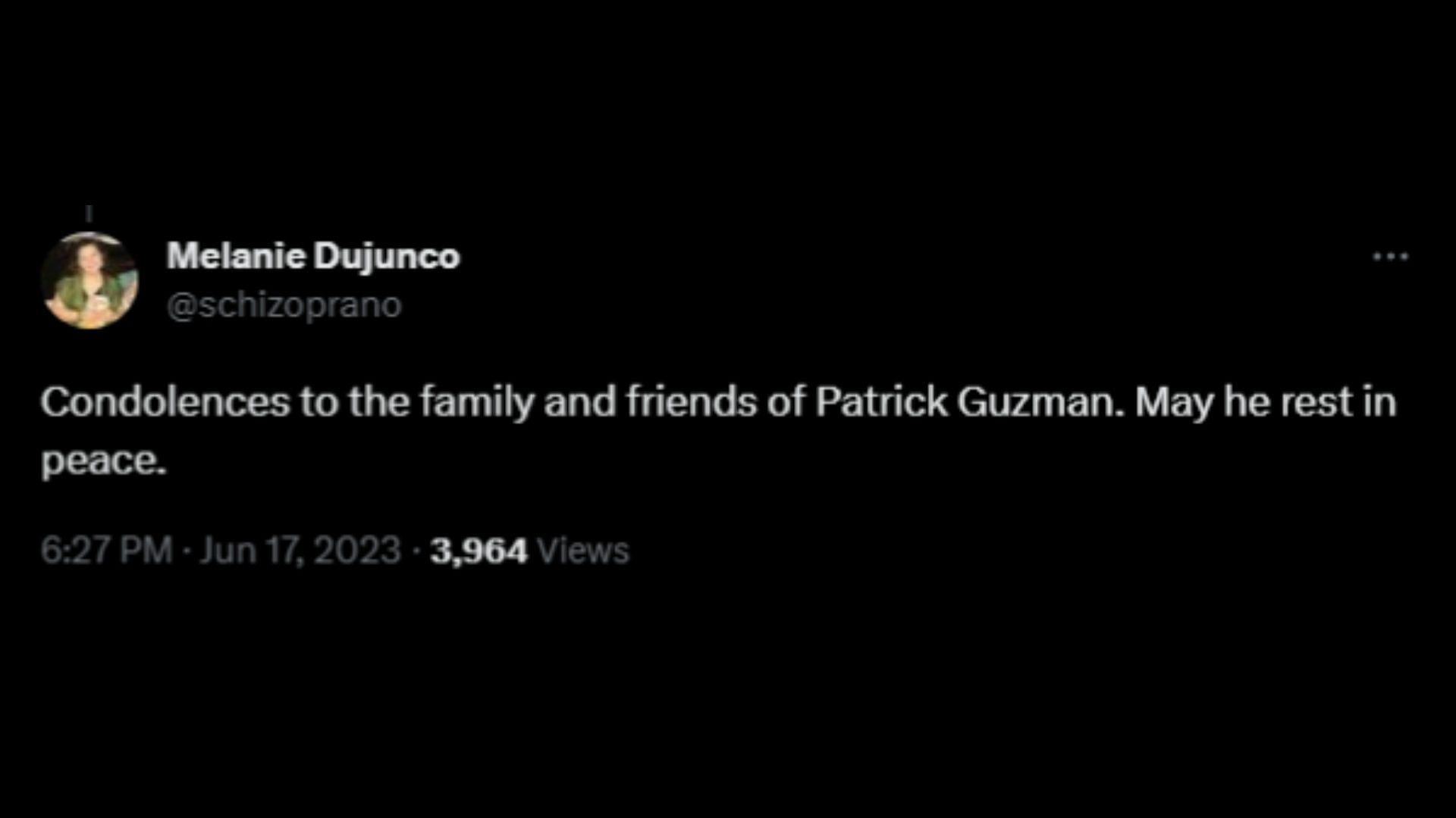 Screenshot of a Twitter user remembering Guzman. (Photo via @inquirerdotnet/Twitter)