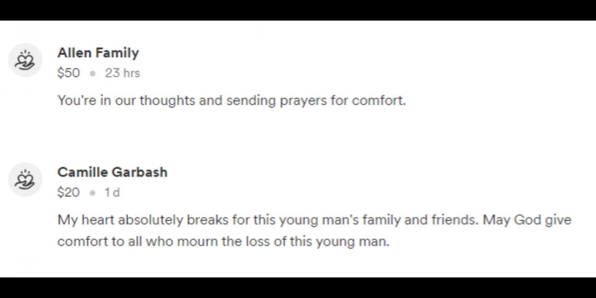 Donators leave their prayers and messages for Damon and his family. (Image via GoFundMe)