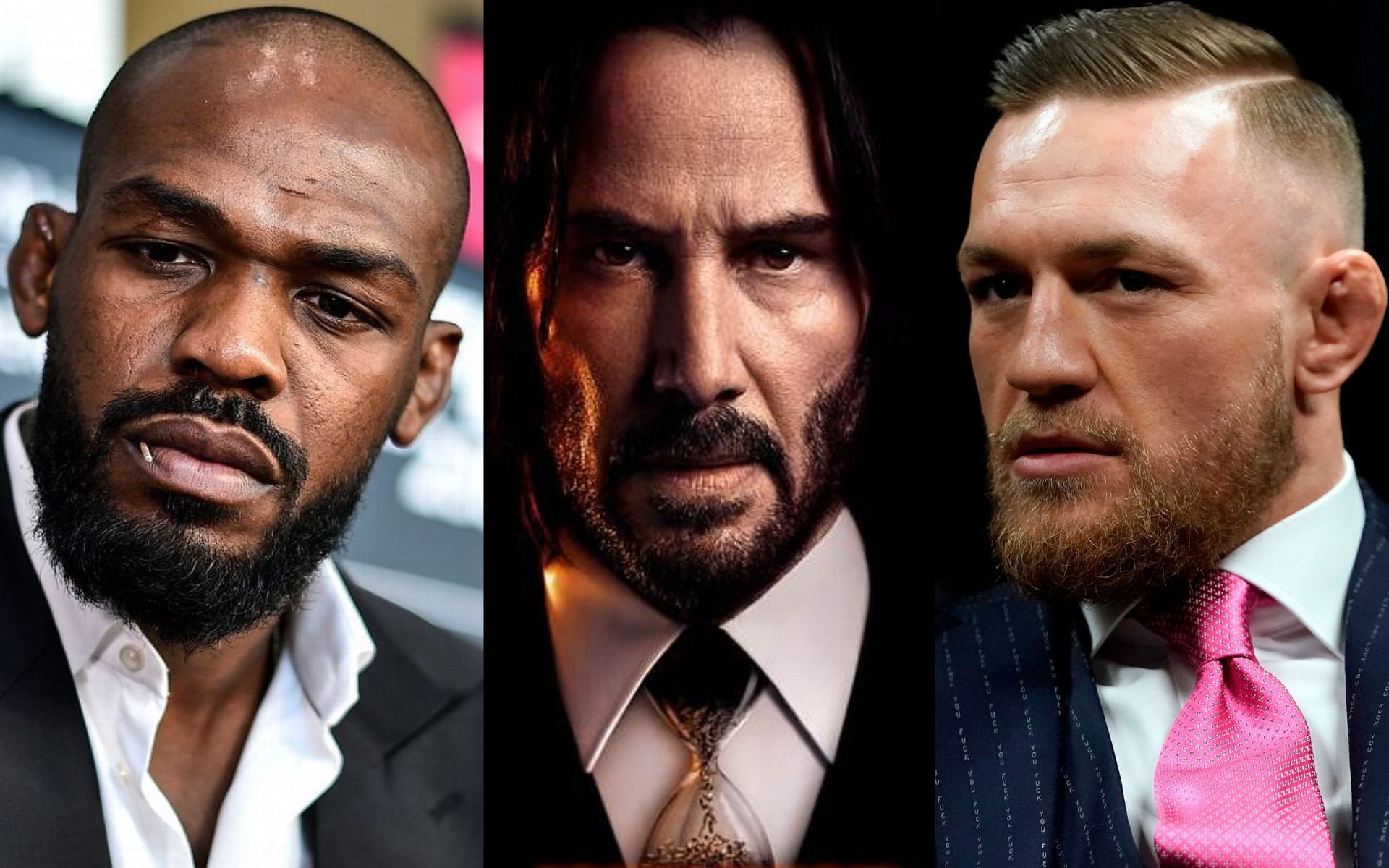 Jon Jones (left), Keanu Reeves as John Wick (centre), and Conor McGregor (right). [Images courtesy: left image from ESPN, centre image from Lionsgate, and right image from Getty Images]