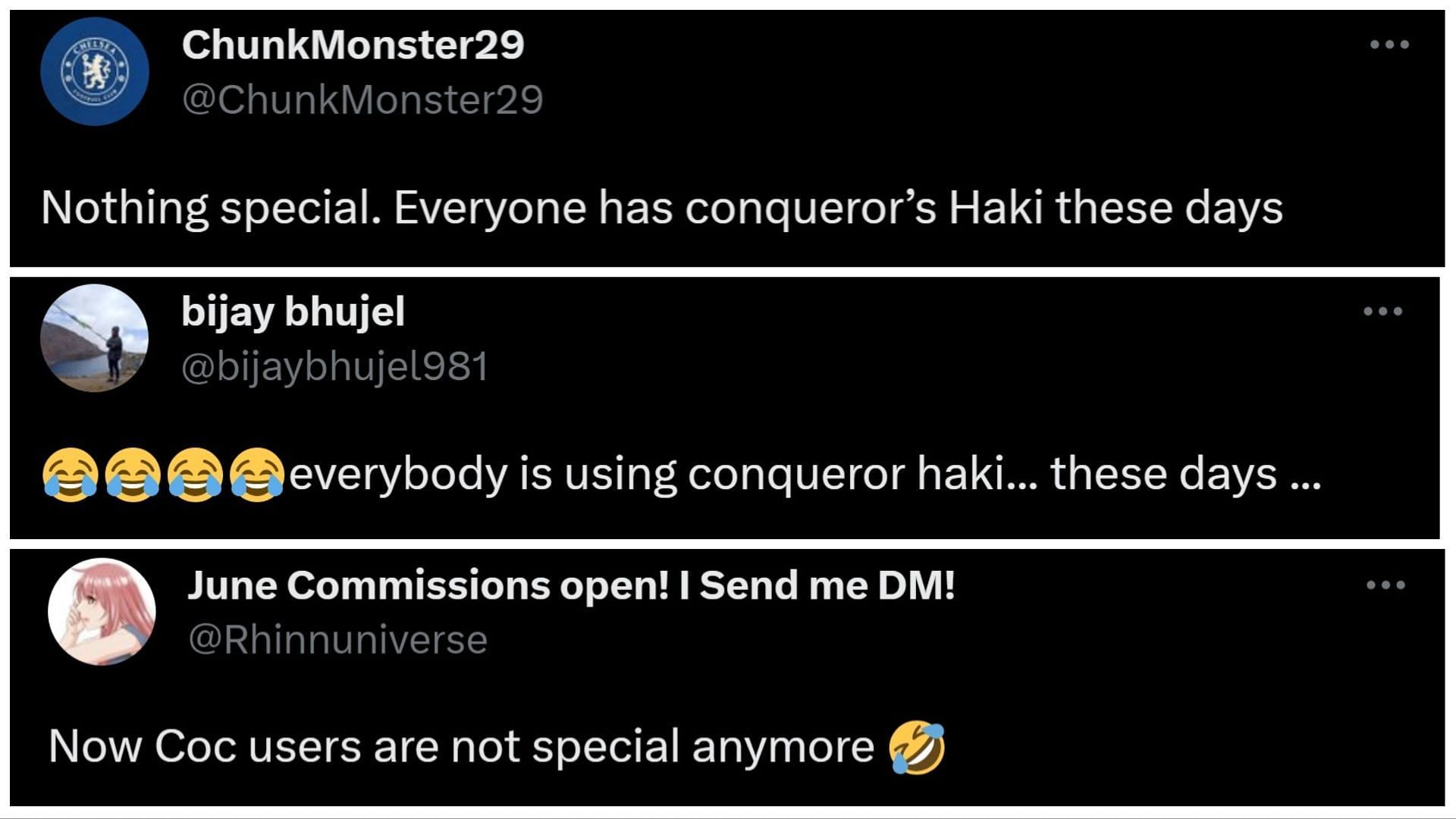 Fans state their opinions on the rarity of Conqueror&#039;s Haki (Image via Twitter)