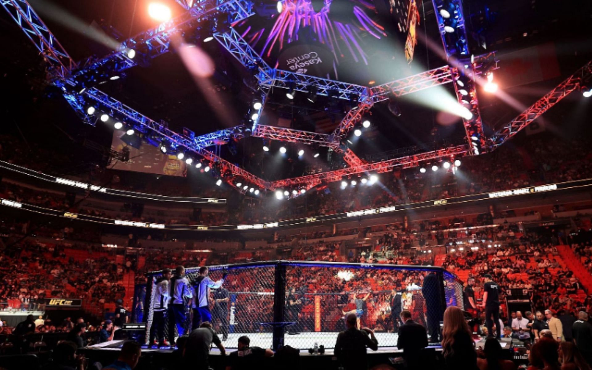 The UFC octagon surrounded by live audience