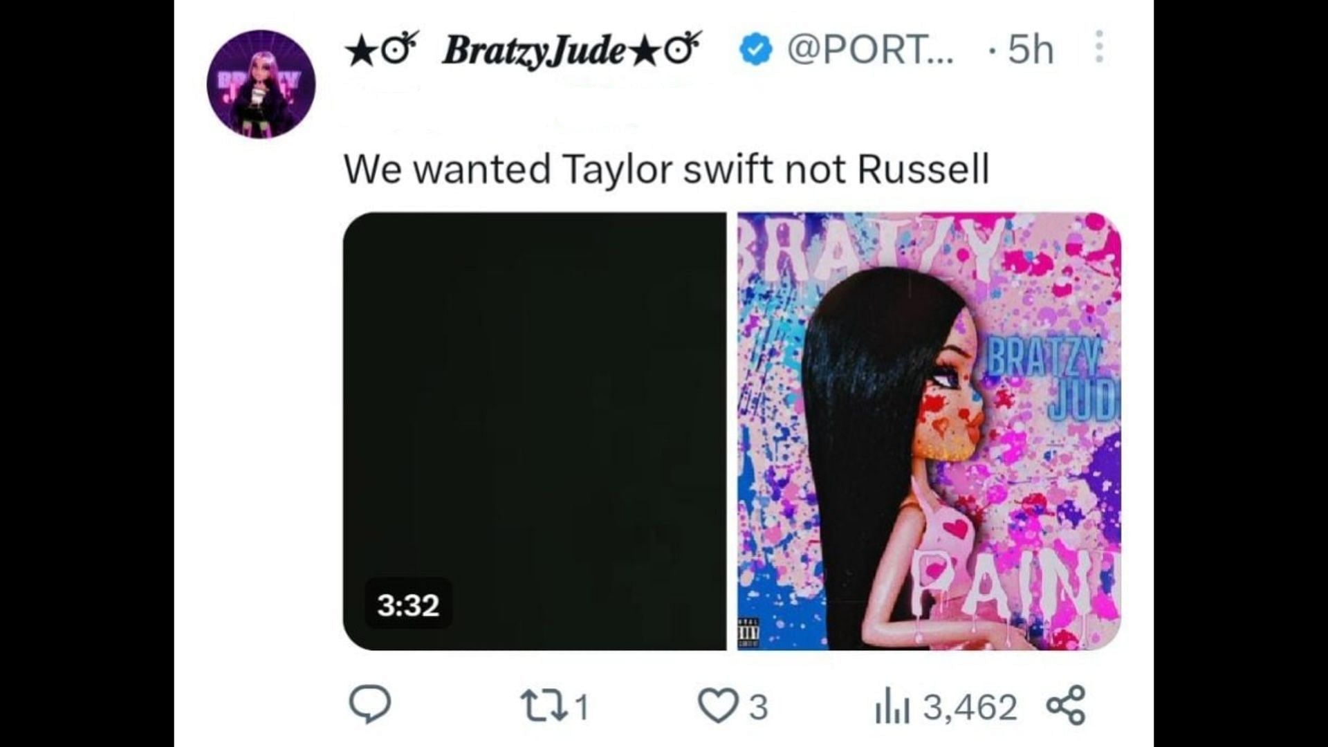 Screenshot of a Twitter user remarking on Taylor Russell attending Harry Styles&#039; concert. (Photo via @PopBase/Twitter)