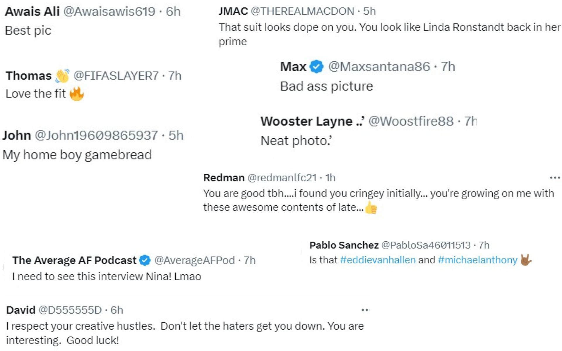 Screenshot of fan reactions to Daniele posing with Jorge Masvidal