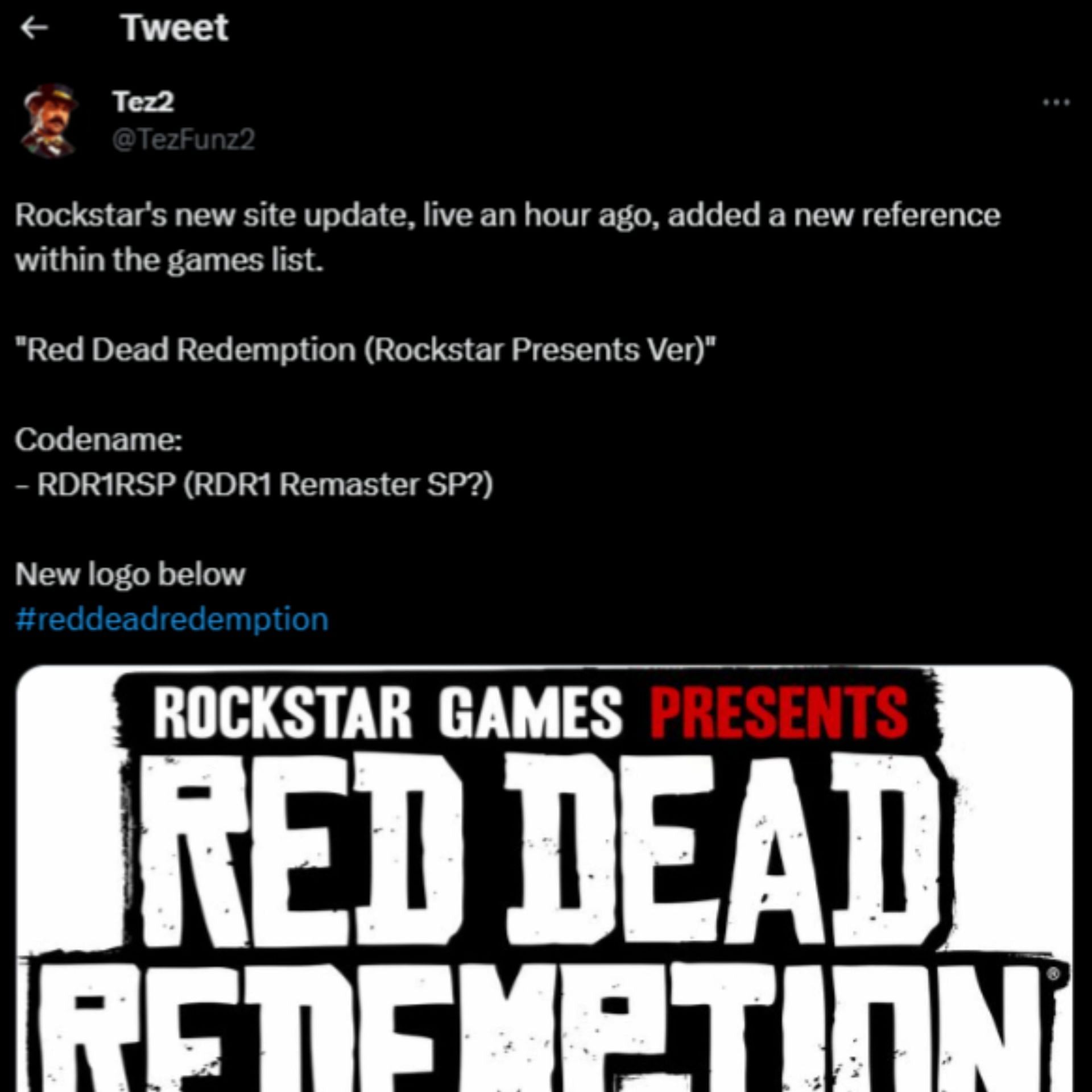 Red Dead Redemption Remaster reportedly added to Rockstar Games website,  code, logo - RockstarINTEL