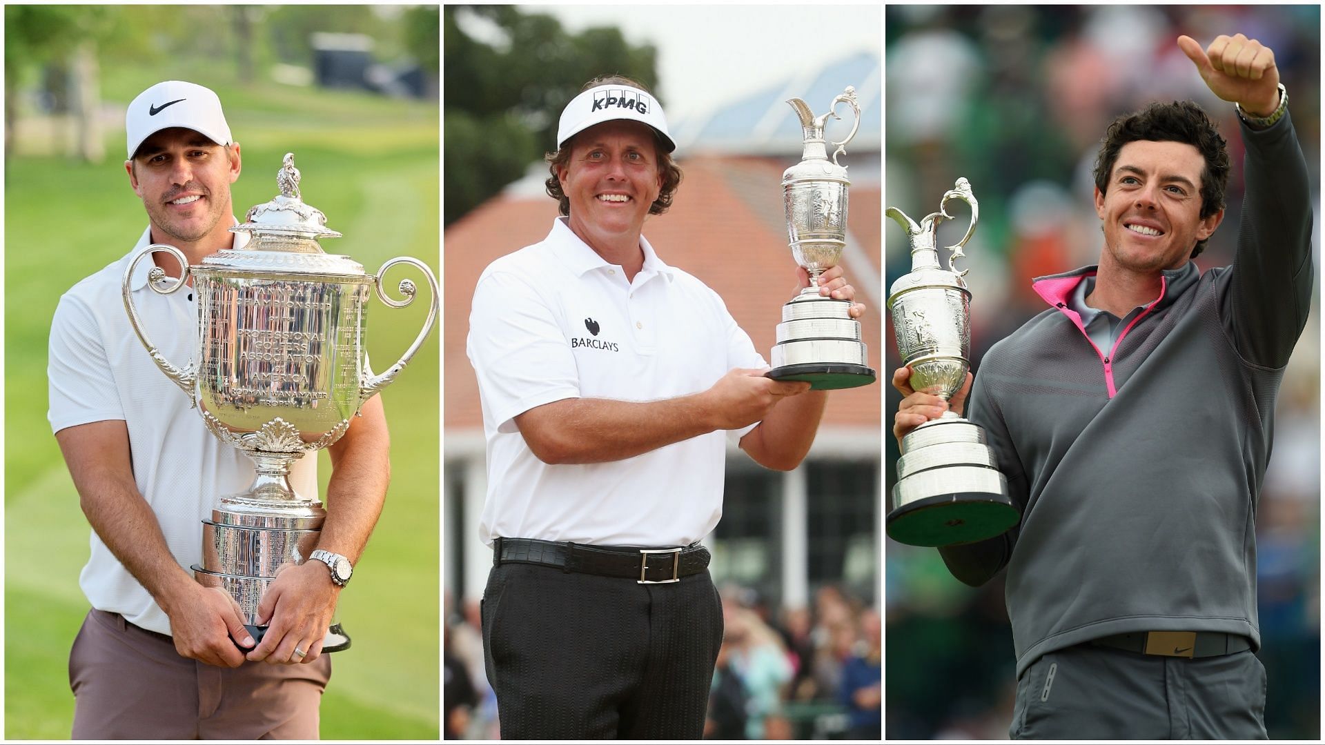 Brooks Koepka, Phil Mickelson and Rory McIlroy (via Getty Images)