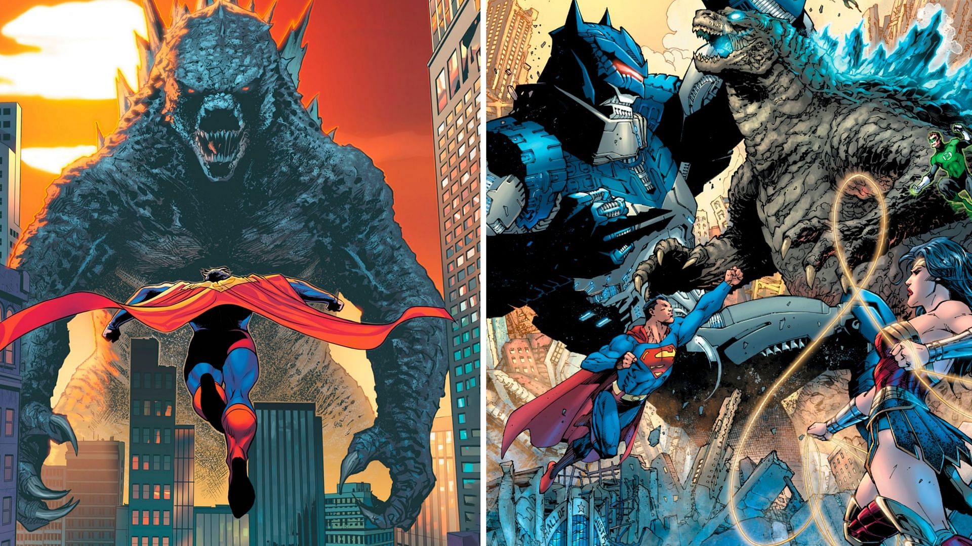 Stills from Justice League vs Godzilla vs Kong (Images via DC Comics)