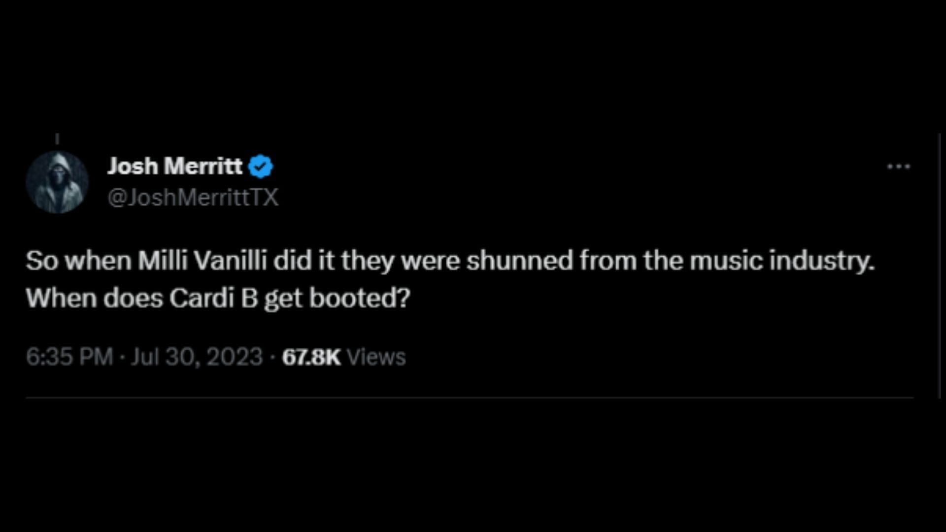 Screenshot of a Twitter user remarking on Cardi&#039;s lip-syncing and mic-throwing incident. (Photo via @bennyjohnson/Twitter)