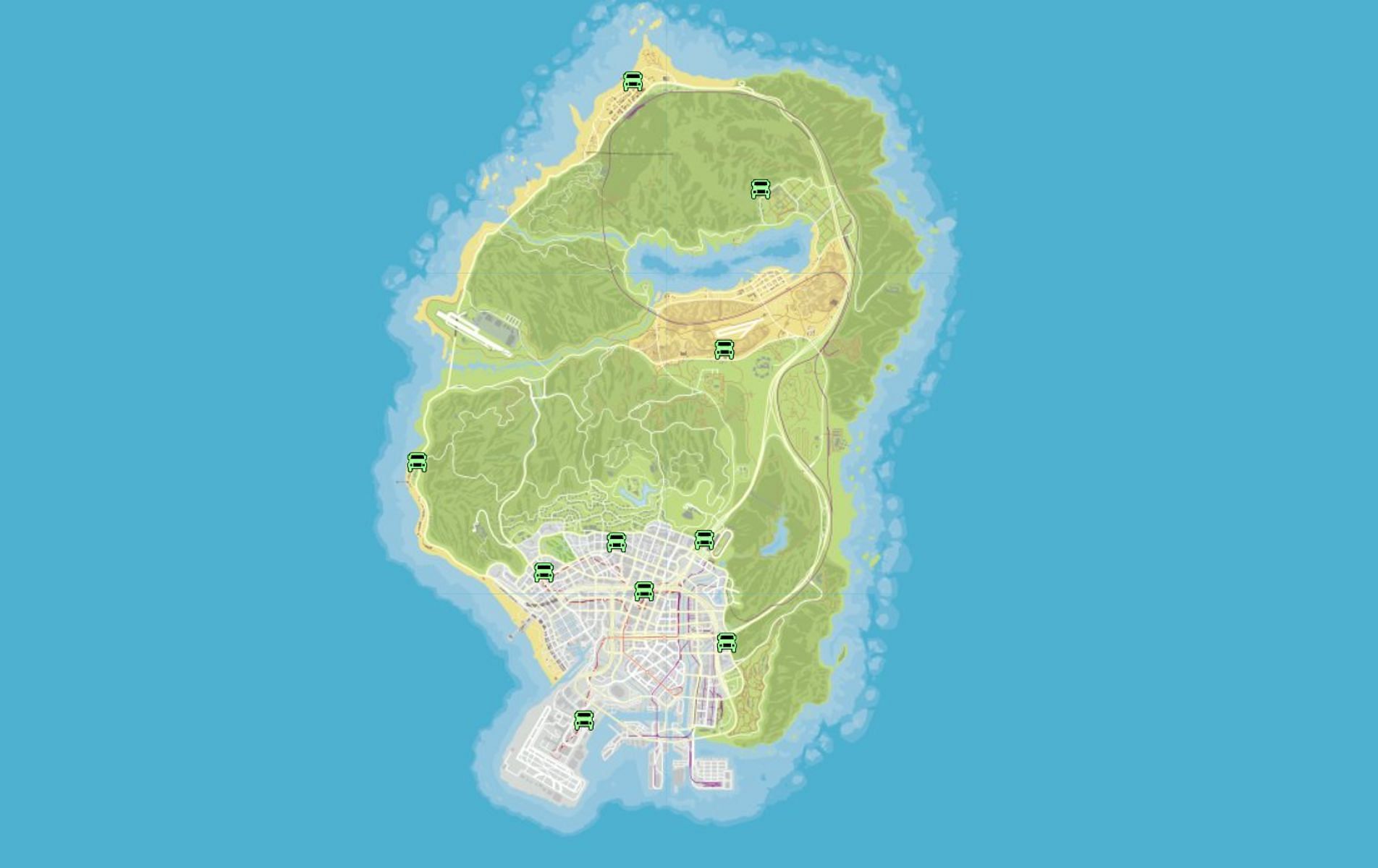 A map of all known Armored Truck locations (Image via GTAWeb.eu)