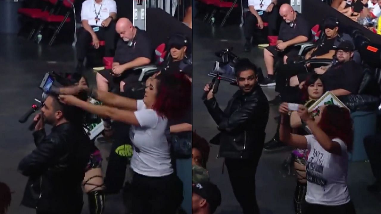 Bayley slapping the unsuspecting cameraman