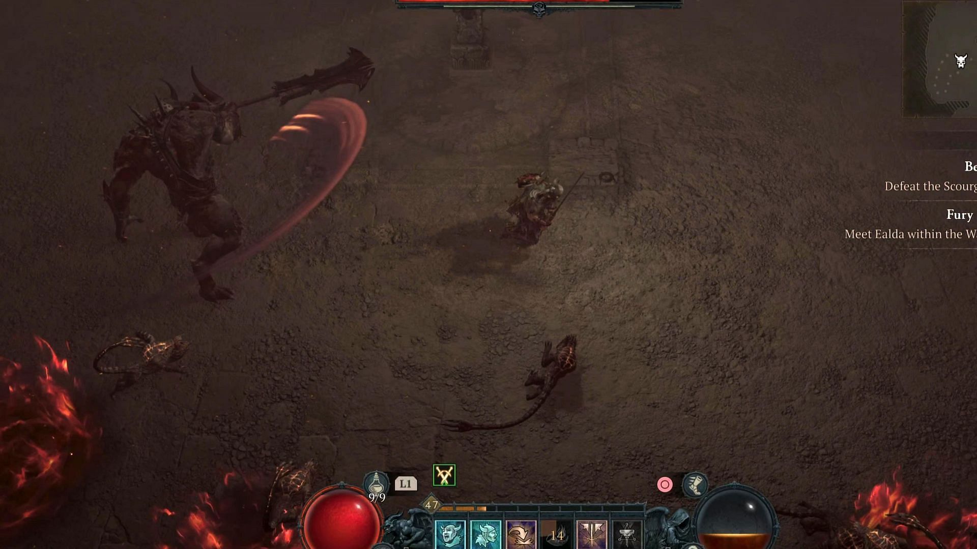 You must watch out for Scourge of the Land&#039;s swing attack. (Image via Diablo 4)