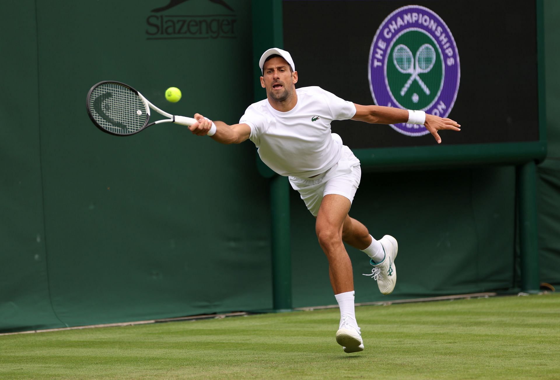 Novak Djokovic practices before the 2023 Wimbledon