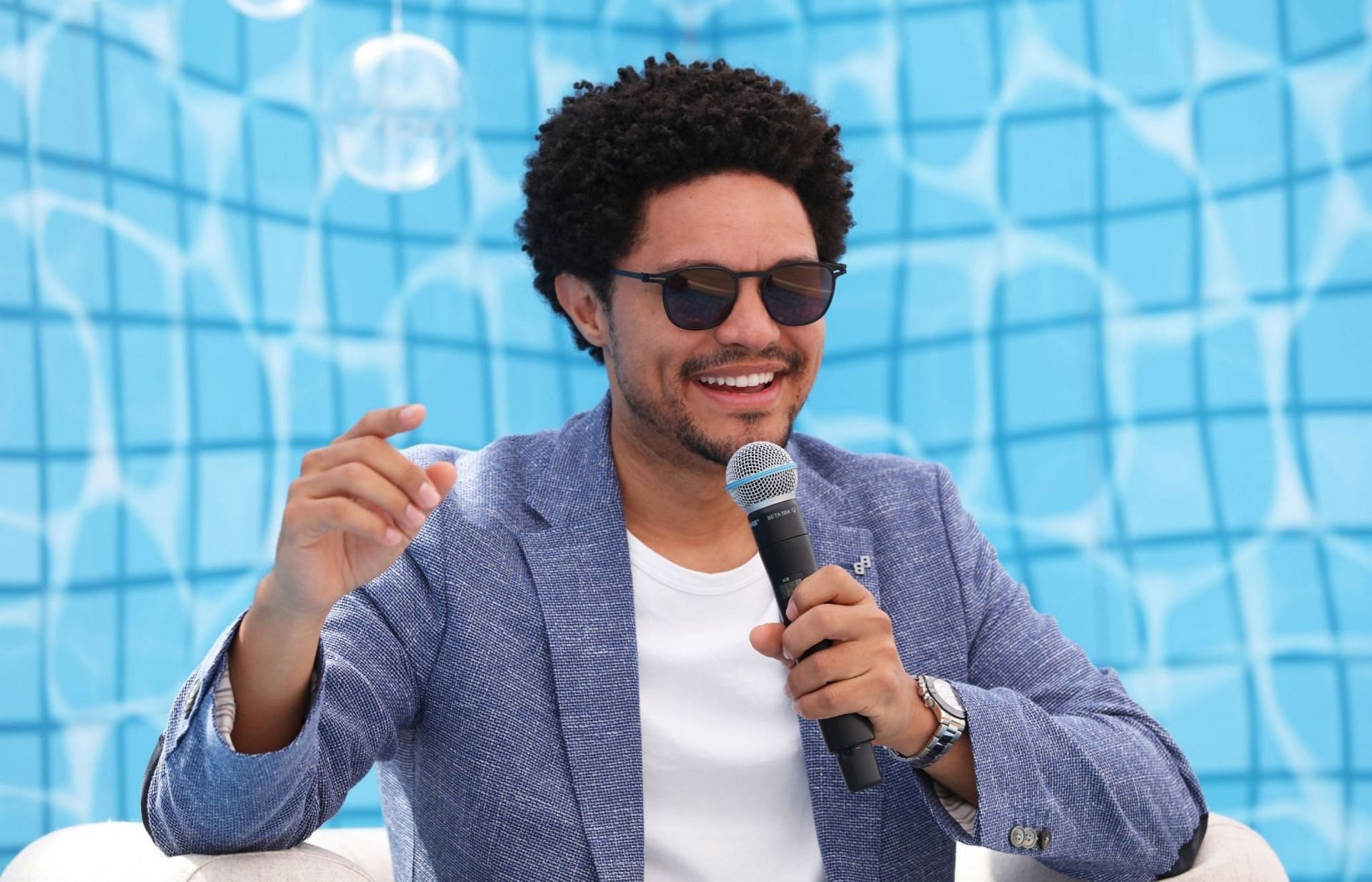 Trevor Noah with Spotify CEO Daniel Ek at Spotify Beach  in Cannes, France on June 20, 2023 (Image via Getty Images)