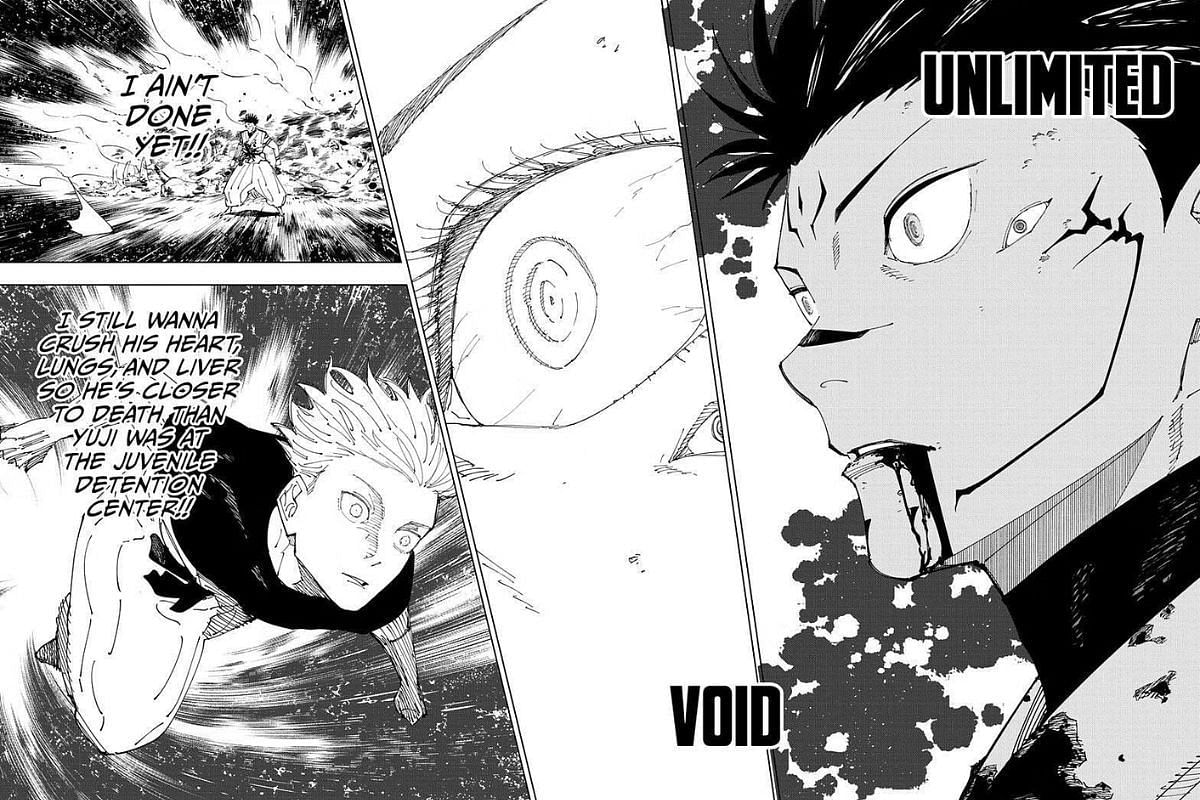 Sukuna under Gojo&#039;s Unlimited Void (Image via Shueisha/Gege Akutami)